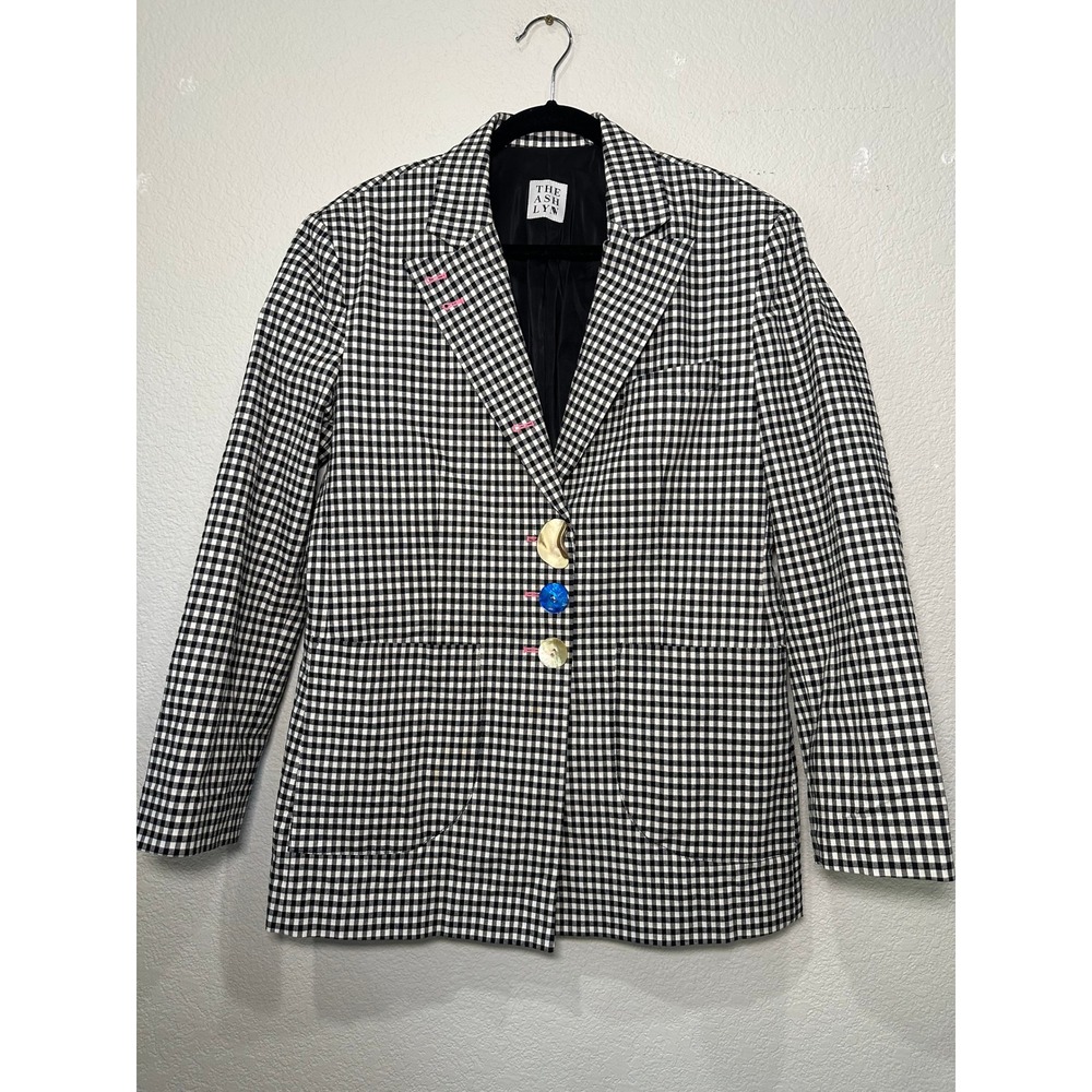The Ashlynn Gingham Blazer Black White Check Mismatched Buttons Womens
